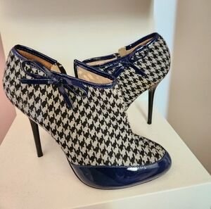 Paris Hilton Houndstooth Ankle Boots with Blue Accents